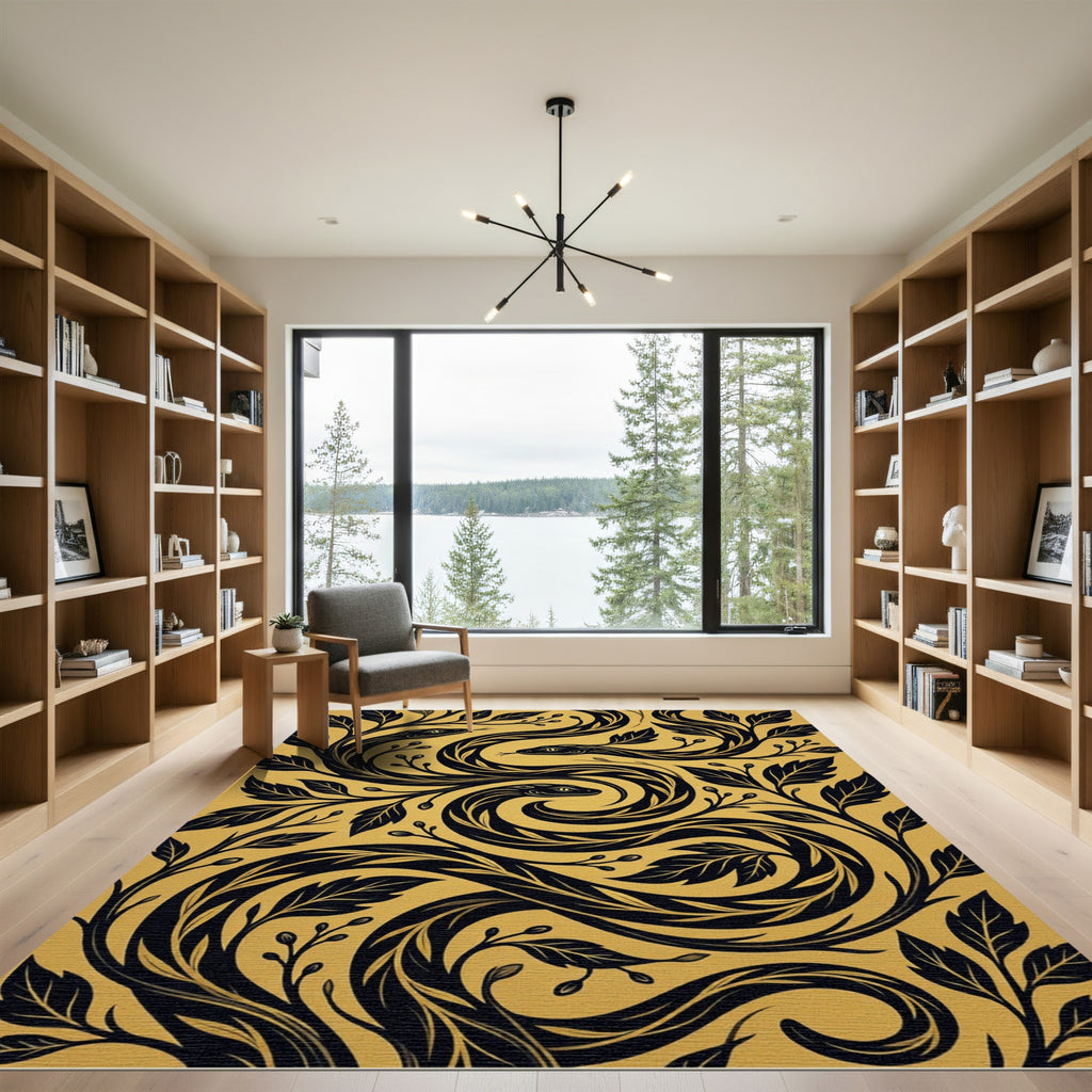 Golden Serpent Floral Swirl Rug