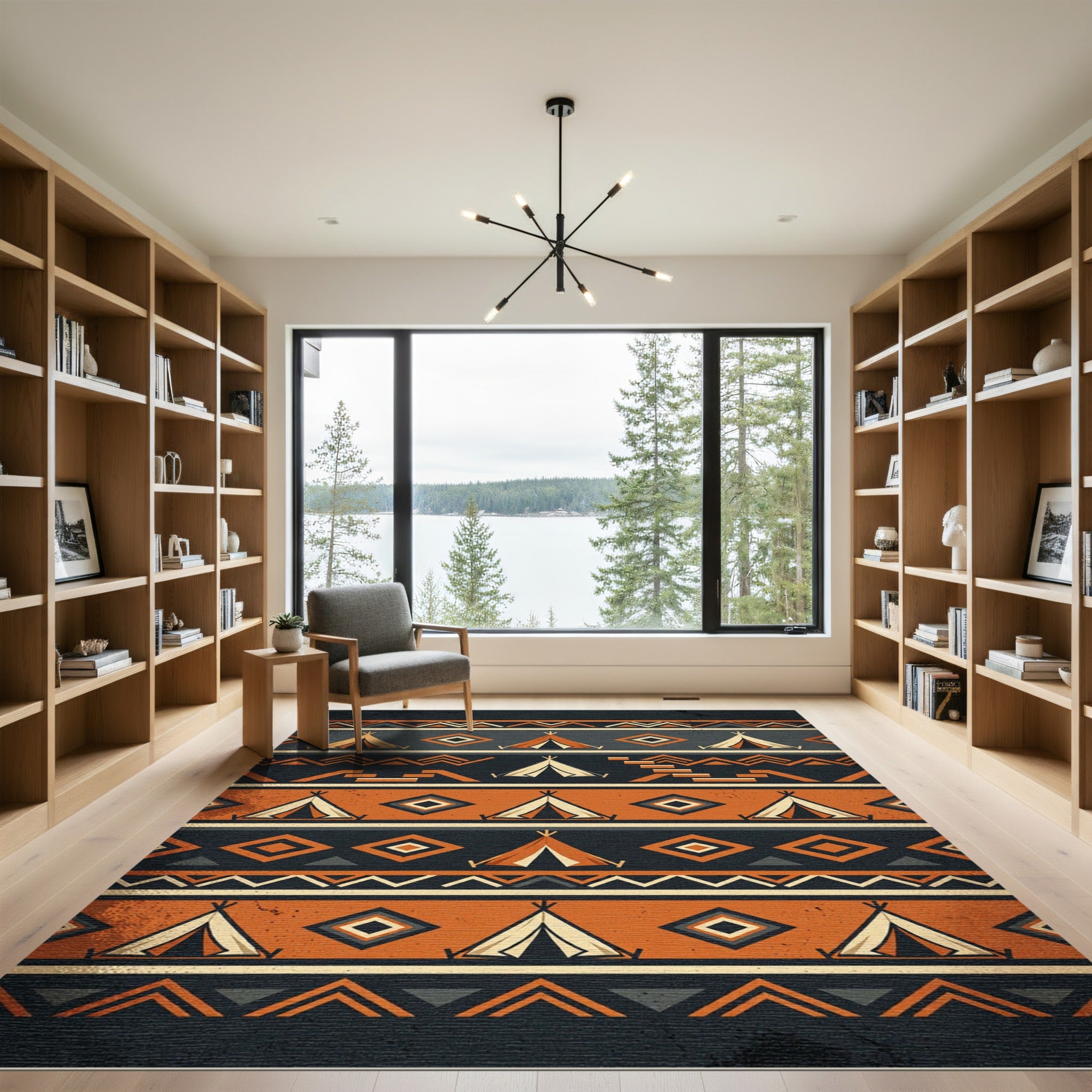 Earthy Geometric Teepee Striped Throw Rug
