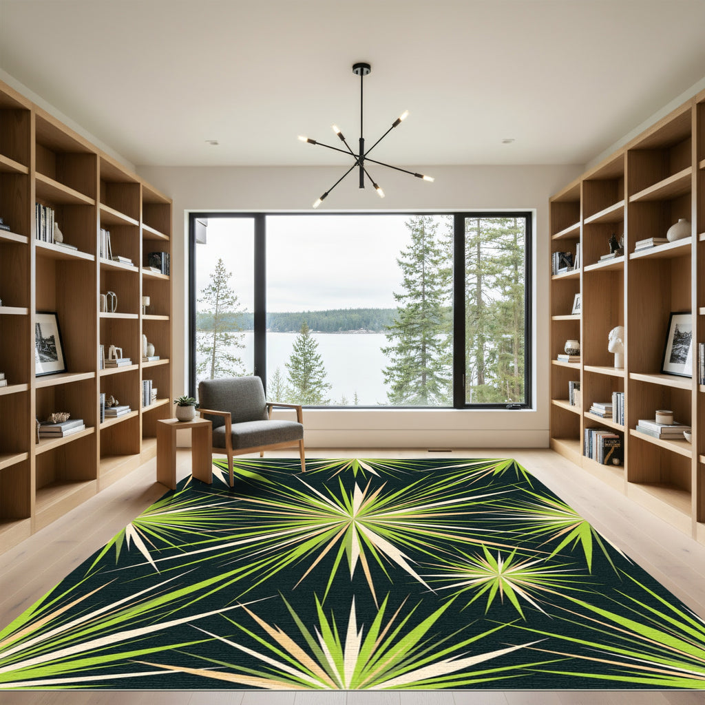 Radiant Green Starburst Geometric Mid-Century Rug