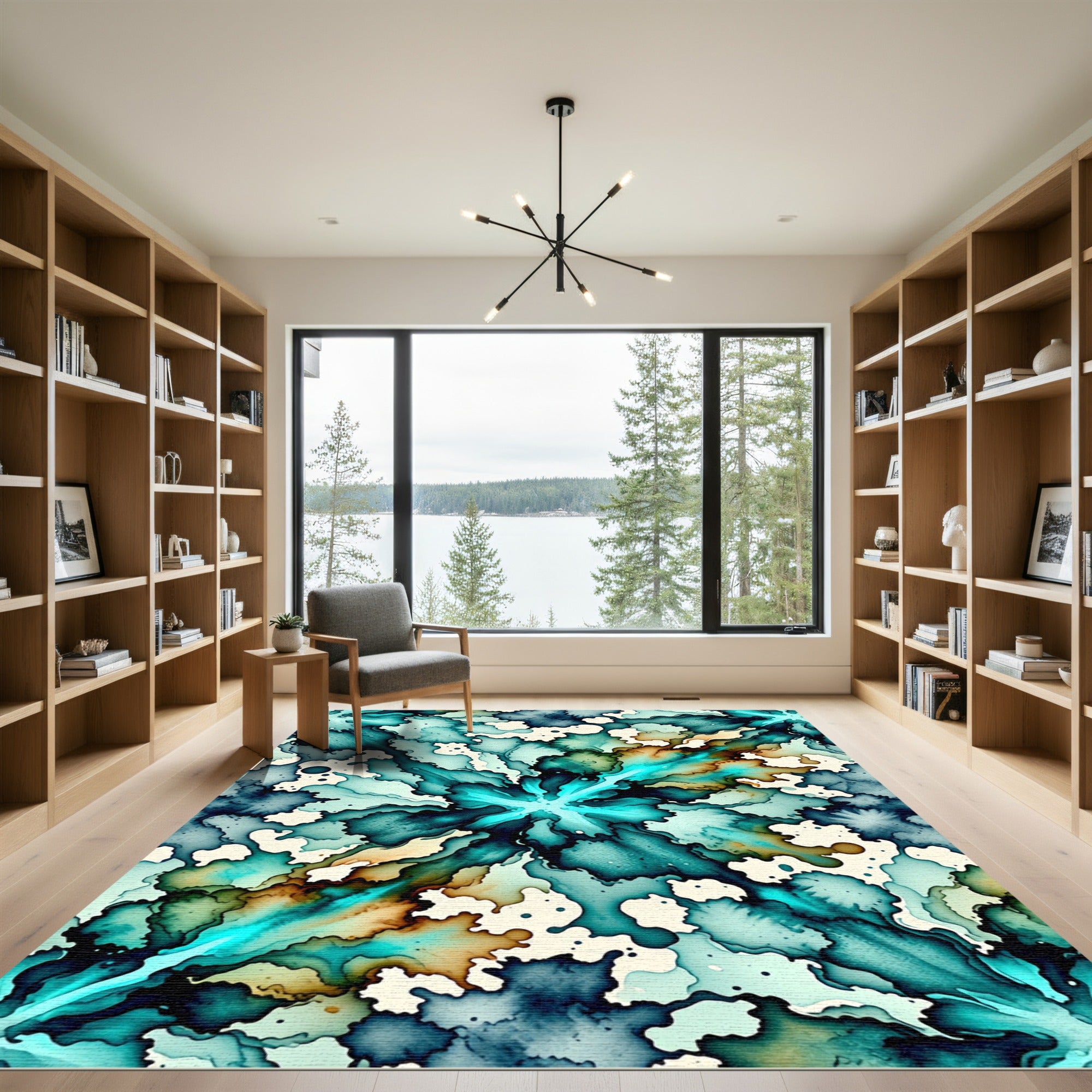 Radiant Teal Watercolor Burst Abstract Rug