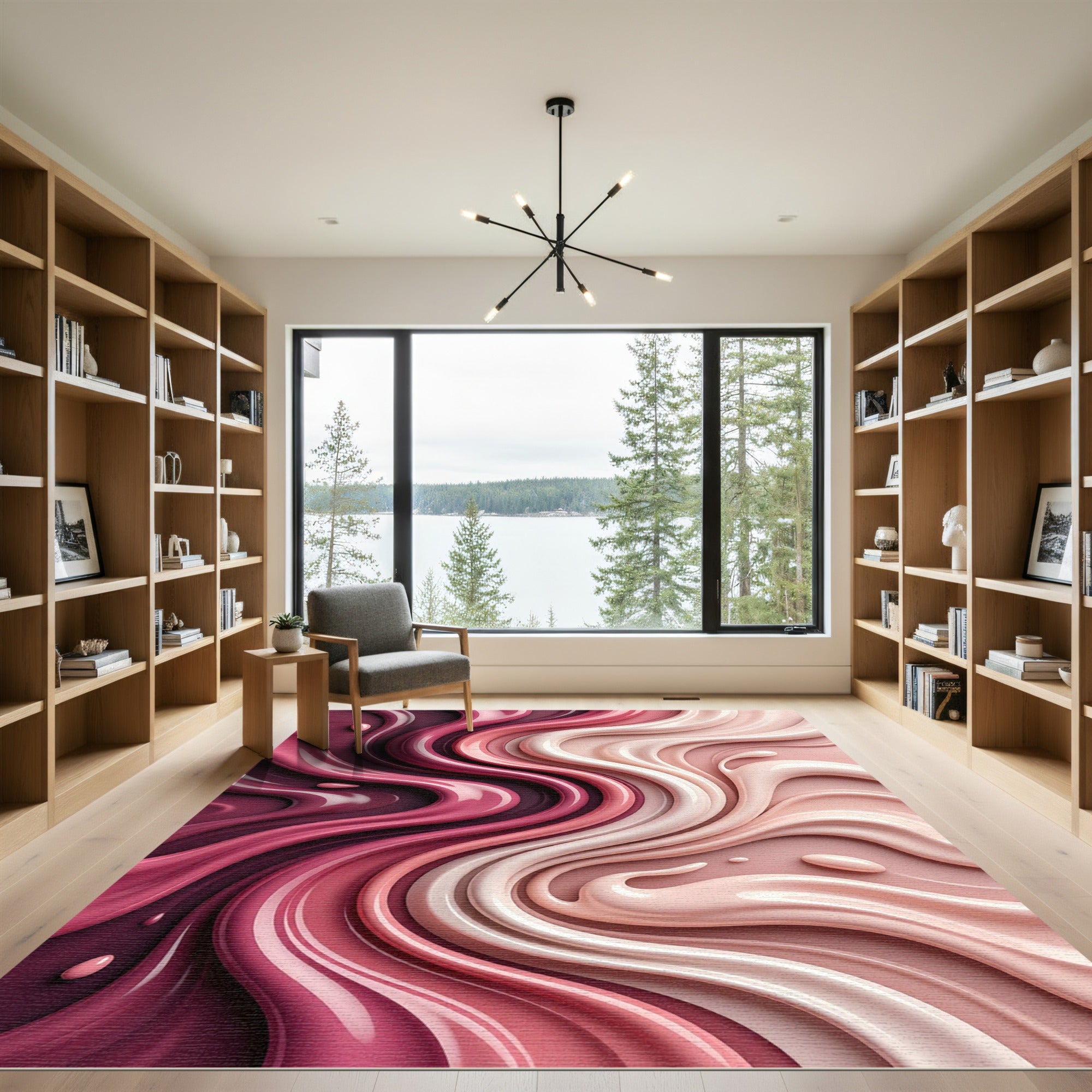 Rich Pink Creamy Swirls Rug
