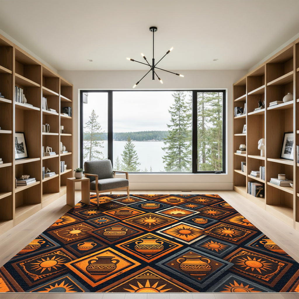 Warm Earth Tones Sun Vase Diamonds Rug