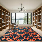 Modern Coral Orange Geometric Chain Link Rug