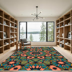 Coral Teal Starburst Geometric Tile Rug