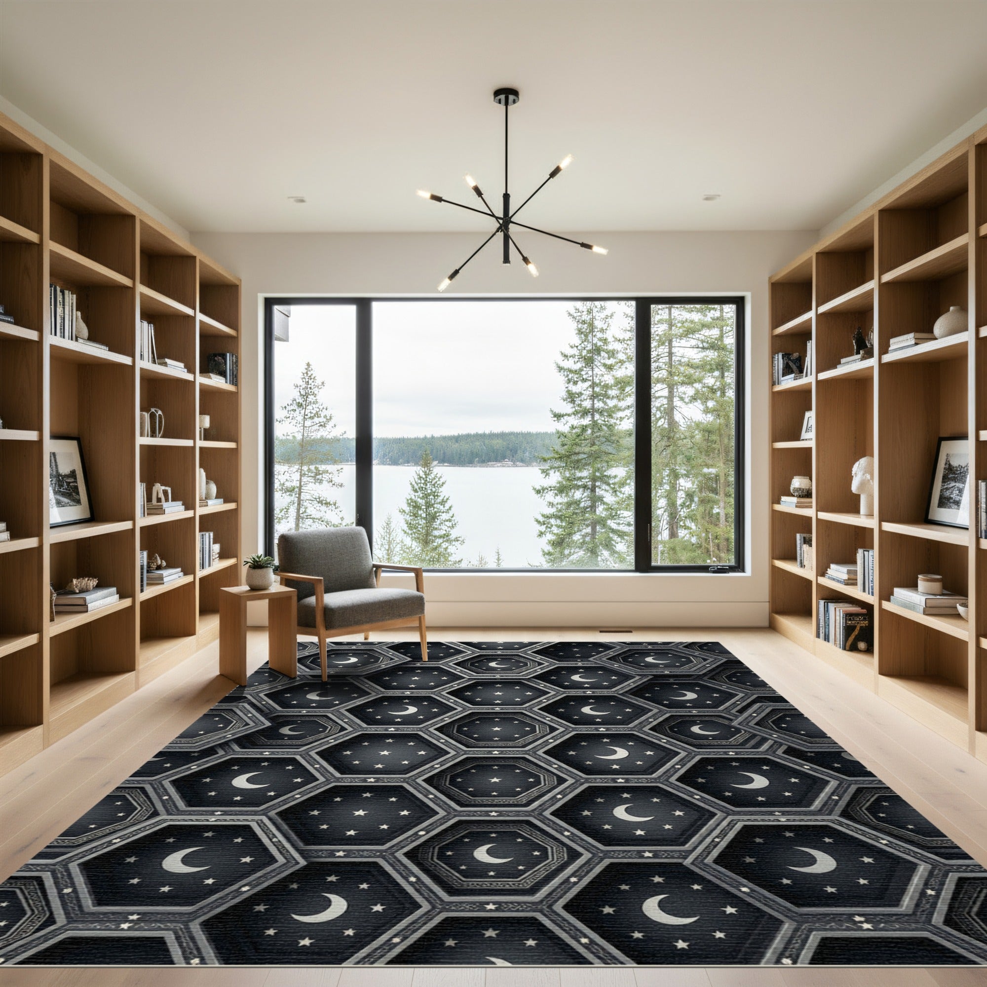 Dark Hexagonal Moon Starscape Rug
