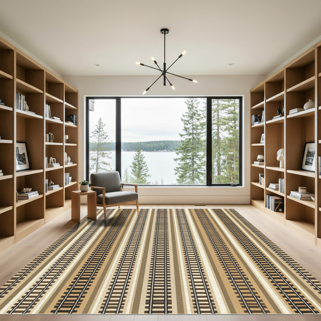 Neutral Earthy Toned Railroad Stripe Rug