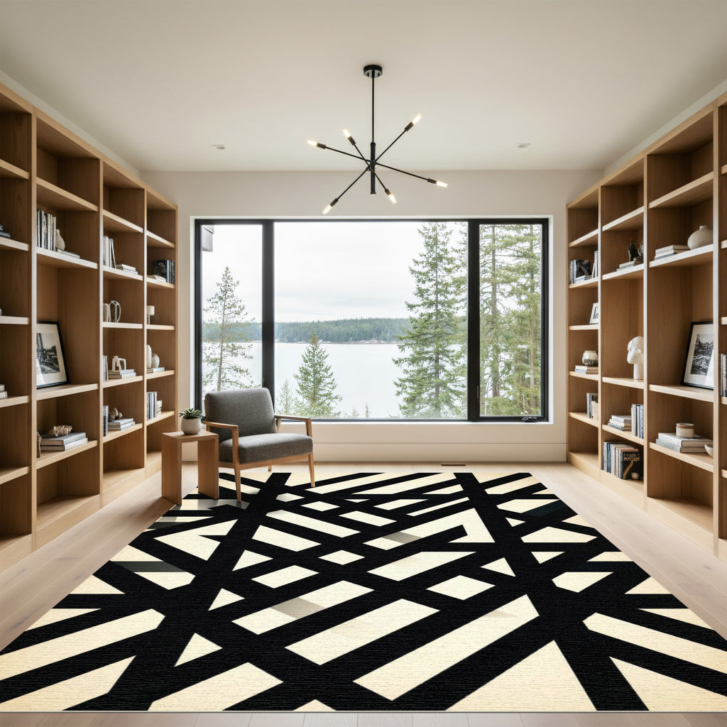 Stark Black Interlocking Stripe Rug