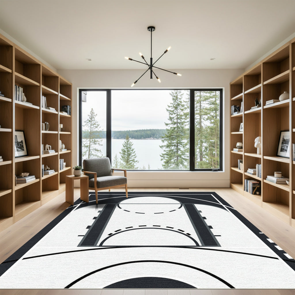 Minimalist Monochrome Abstract Geometric Arc Rug