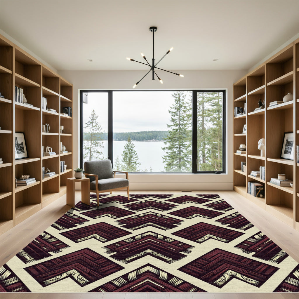 Deep Red Chevron Basketweave Arrangement Rug