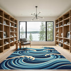 Abstract Navy Blue Ocean Wave Rug