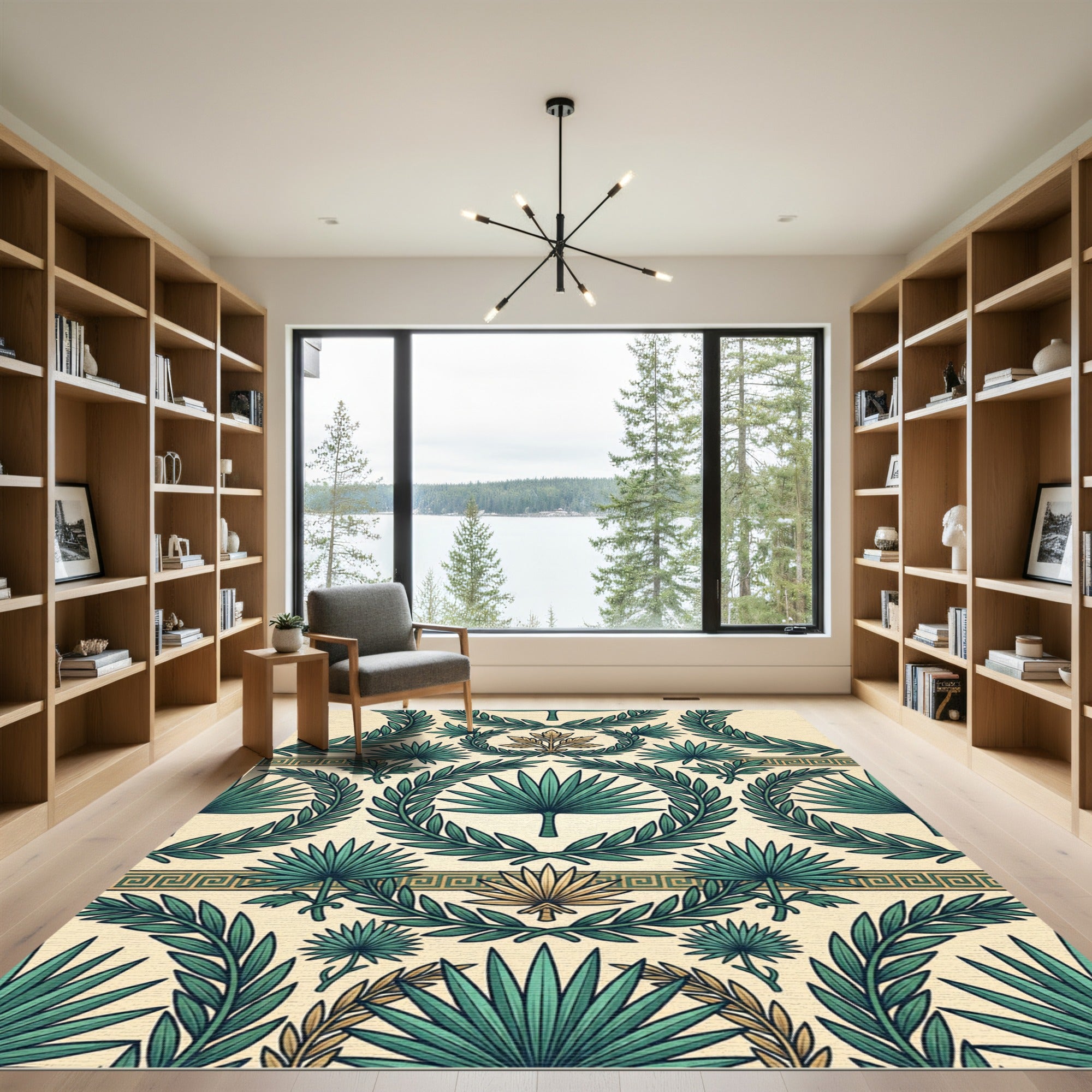 Neoclassical Green Palm Leaf Laurel Rug