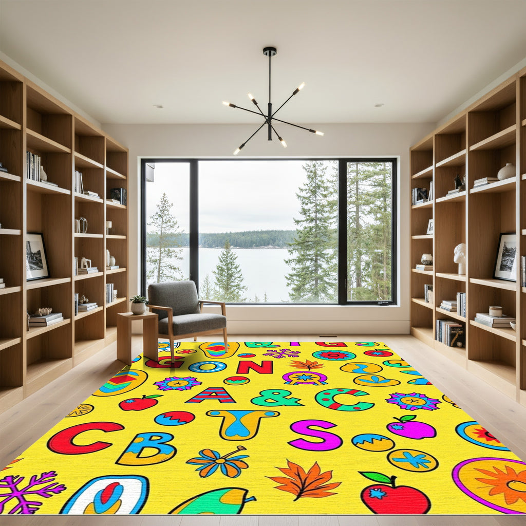 Alphabet And Objects Yellow Rug