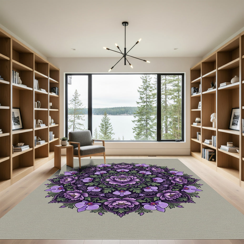 Ornate Purple Peony Orchid Mandala Rug