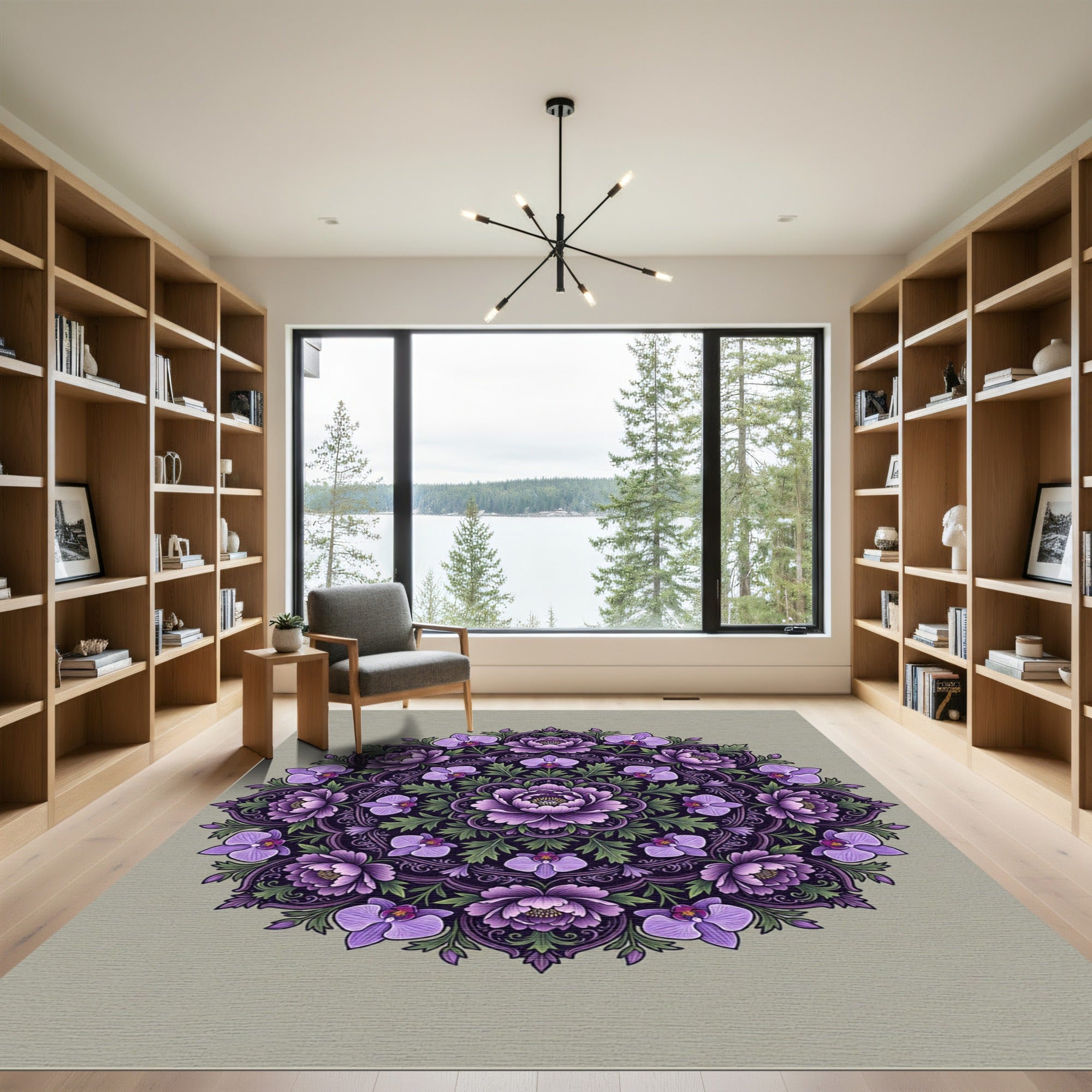 Ornate Purple Peony Orchid Mandala Rug