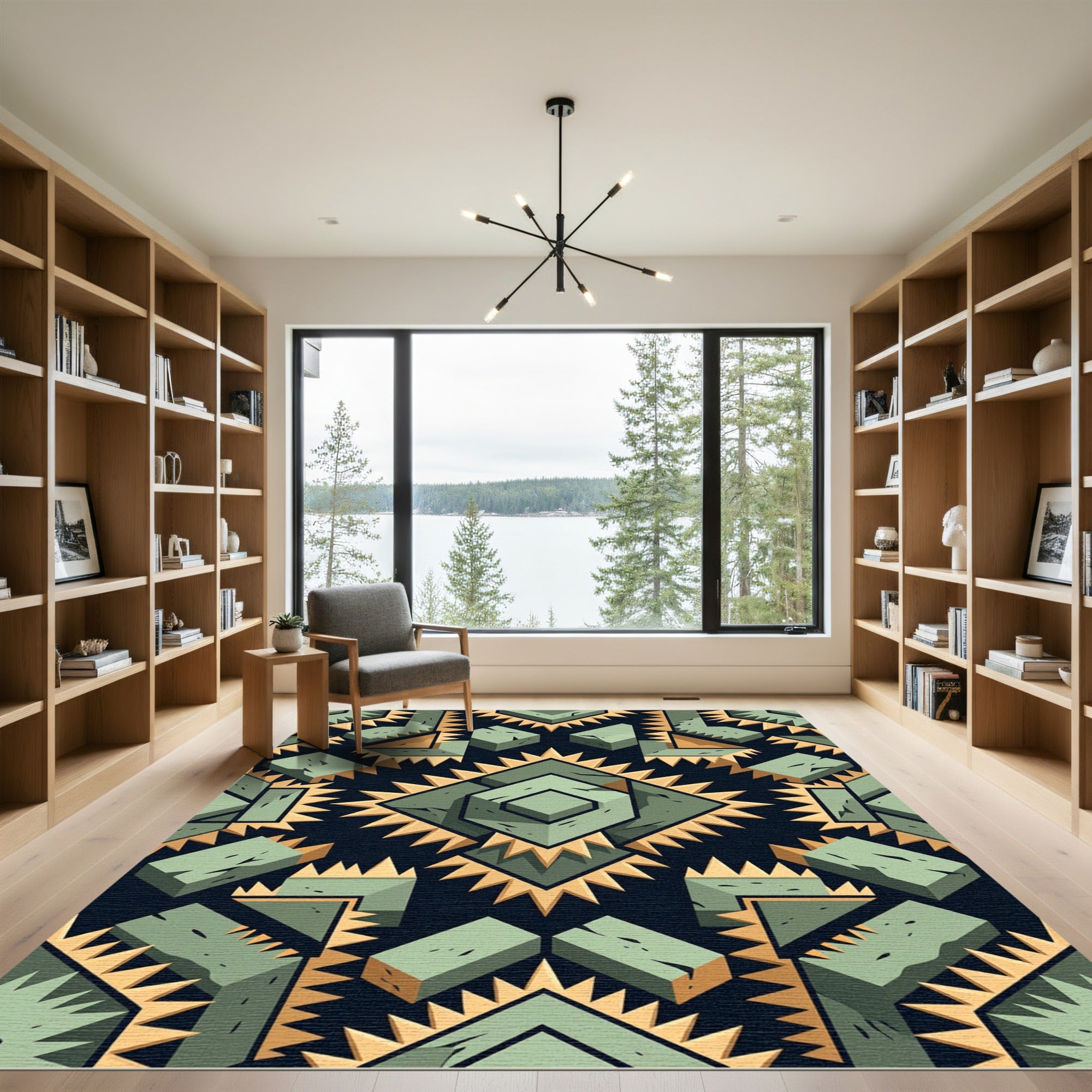 Sage Green Geometric Stone Aztec Area Rug