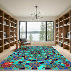 Ocean Blue Pomegranate Peacock Medallion Rug