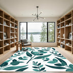 Lush Teal Eucalyptus Leaf Botanical Rug