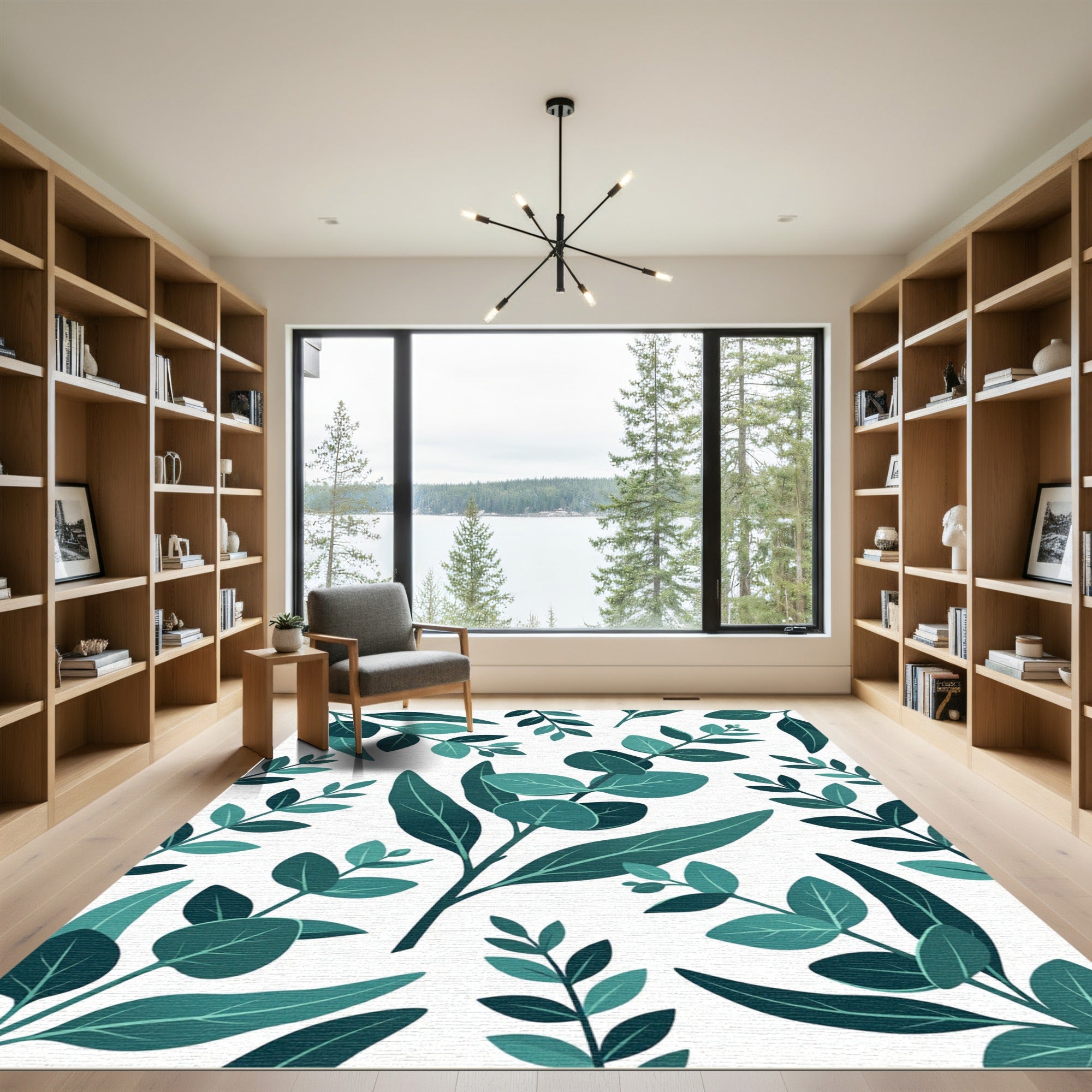 Lush Teal Eucalyptus Leaf Botanical Rug