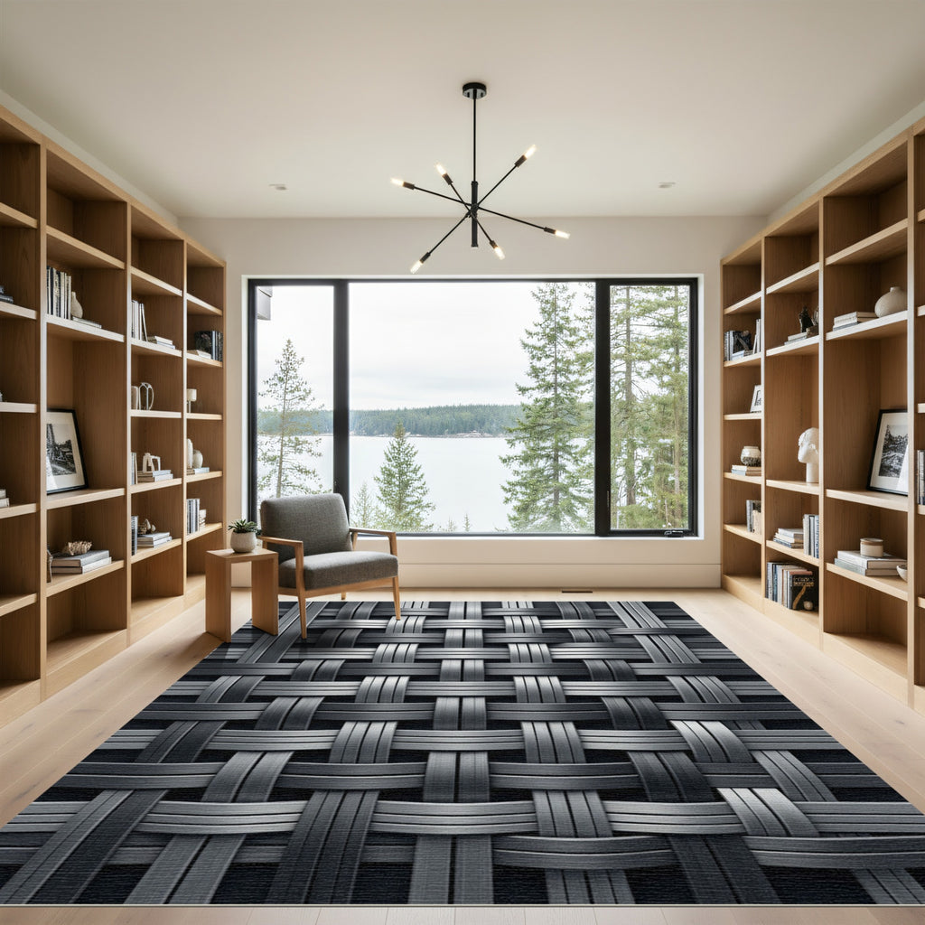 Industrial Silver Interlocked Metallic Weave Rug