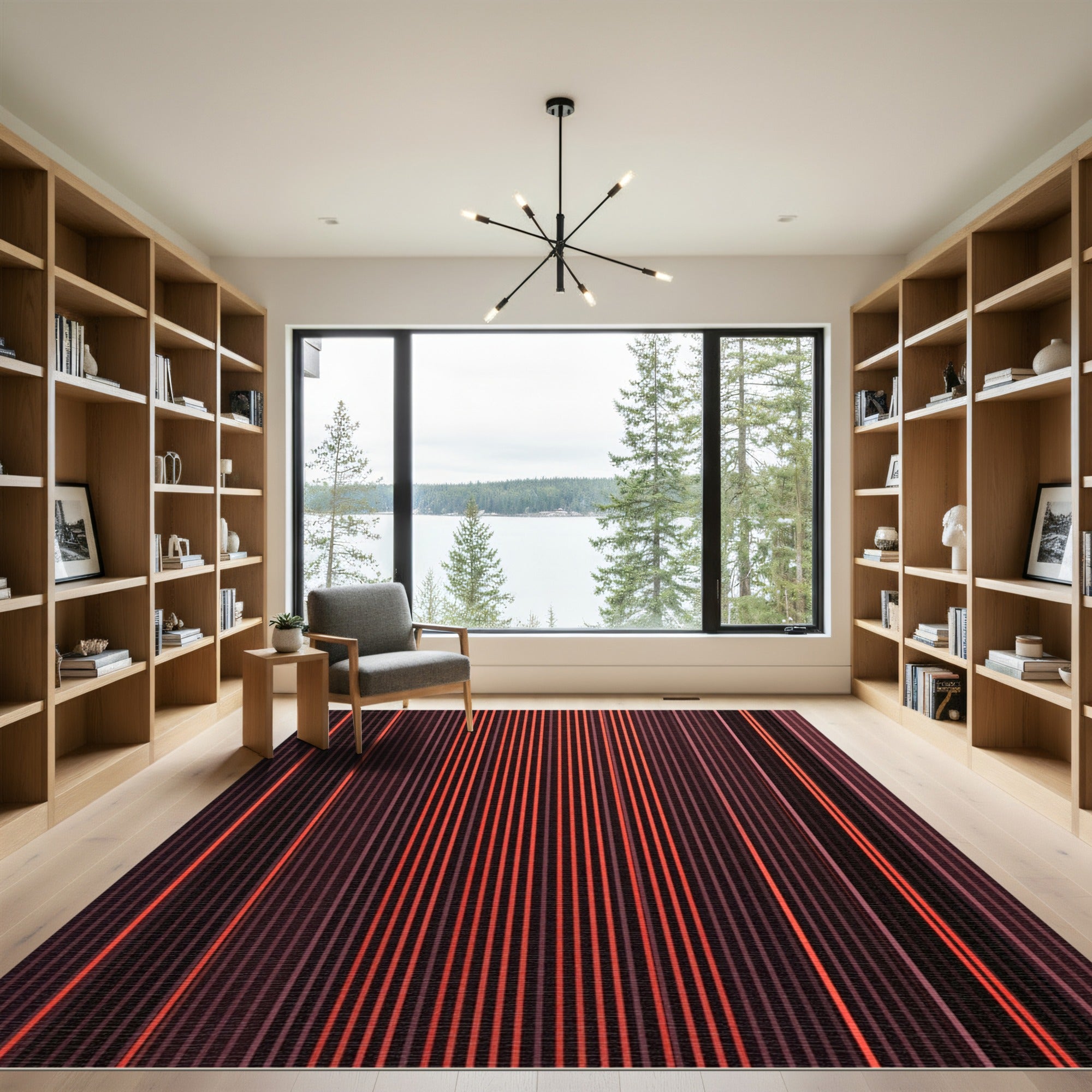 Crimson Orange Vertical Stripe Rug