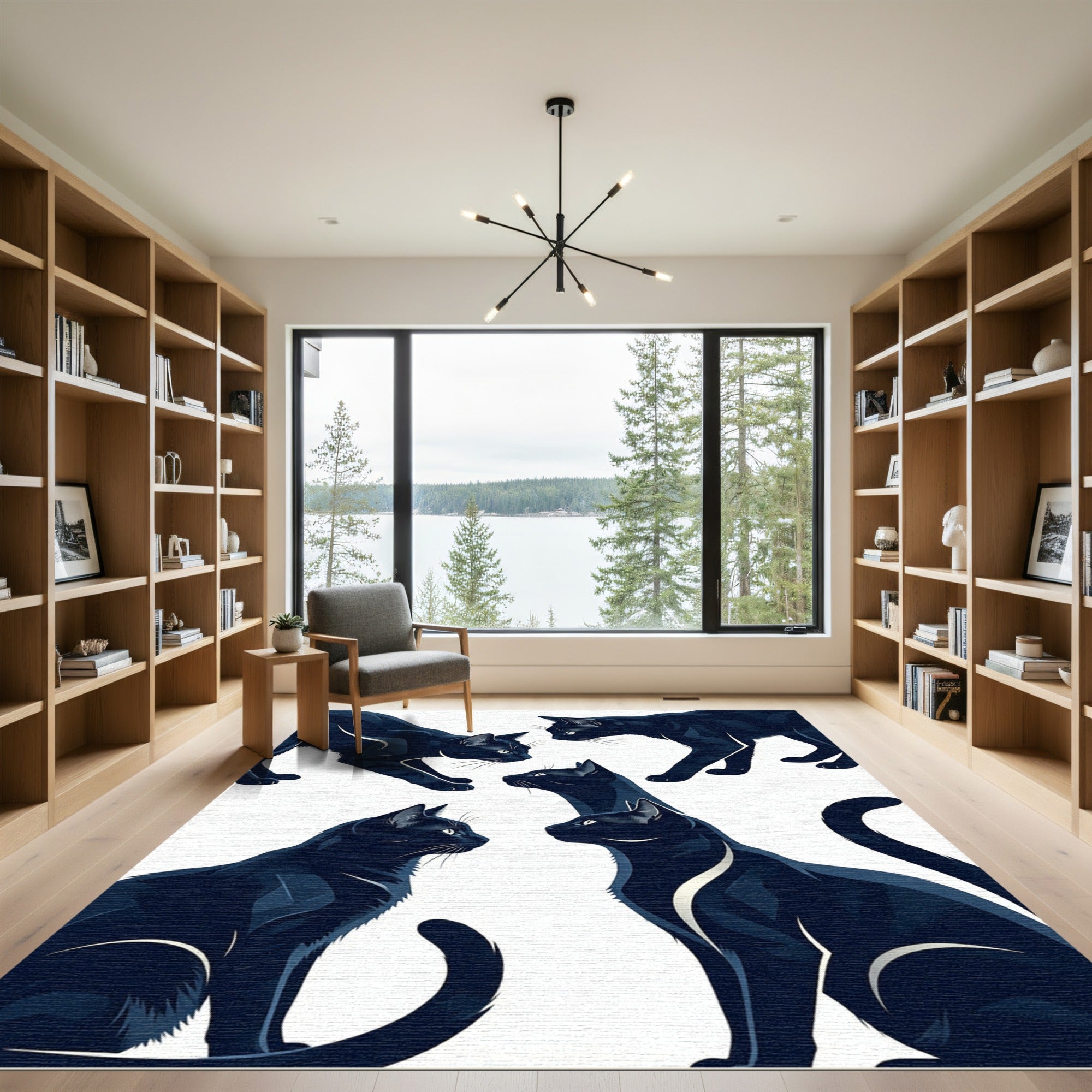 Elegant Black Cats Silhouette Art Rug