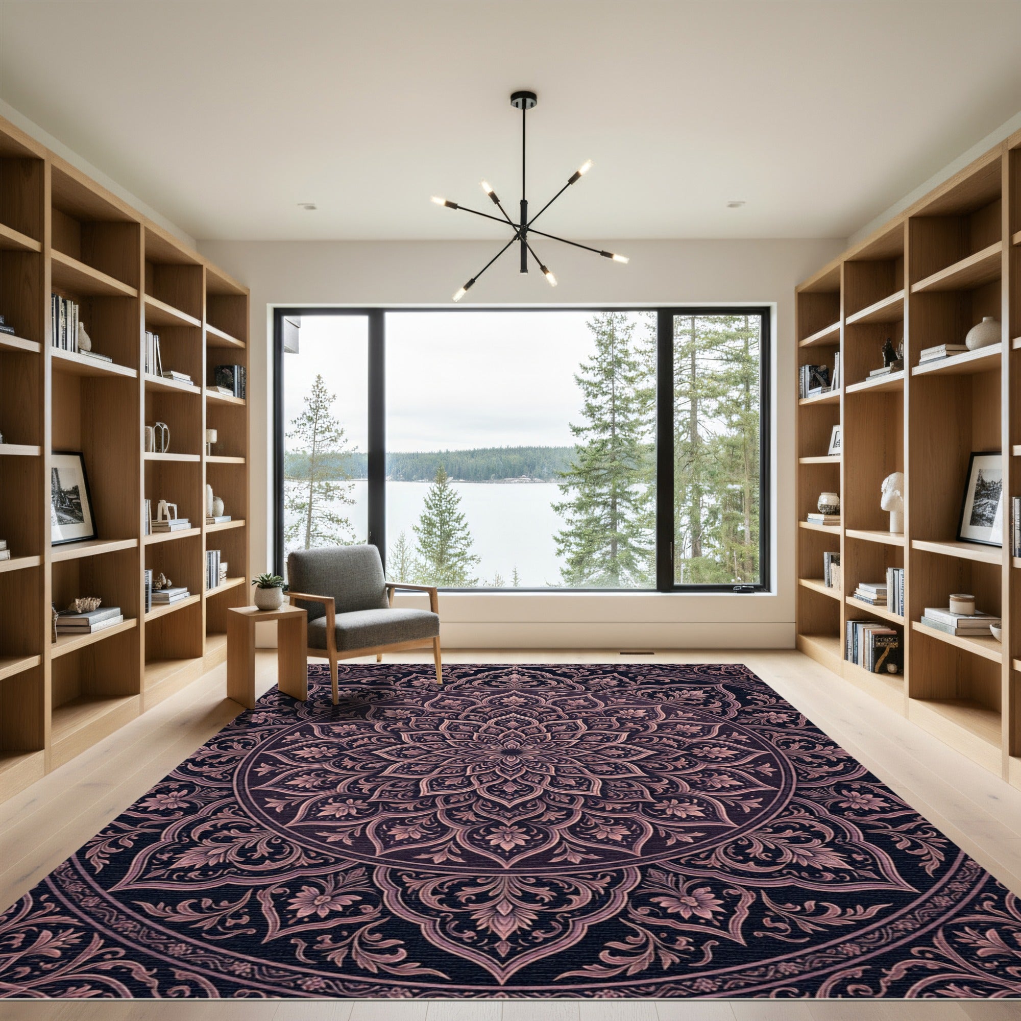 Dark Rose Floral Mandala Circular Medallion Rug