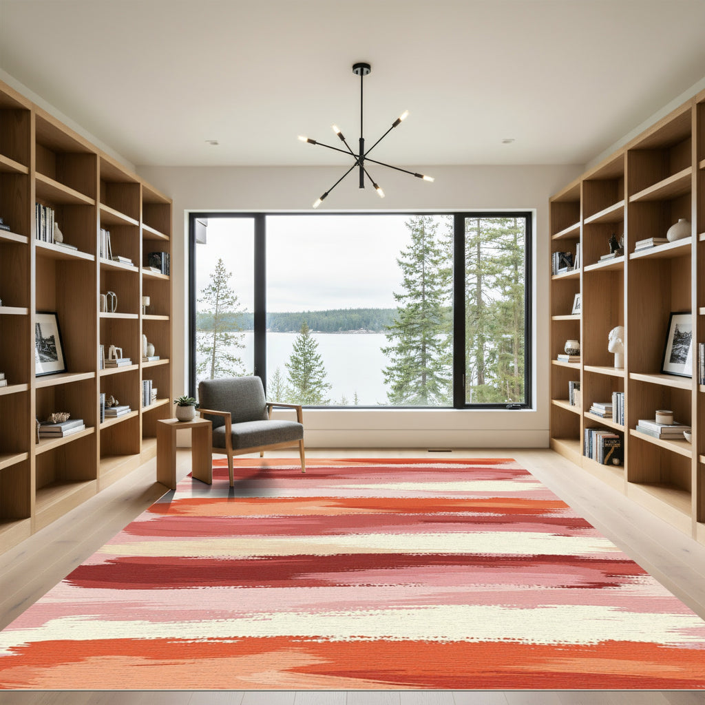 Rich Terracotta Brushstroke Stripe Rug