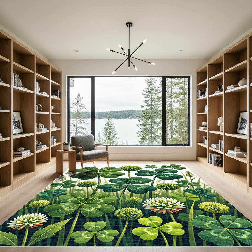 Lucky Green Clover Meadow Garden Rug
