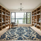 Classic Blue Floral Damask Accent Rug