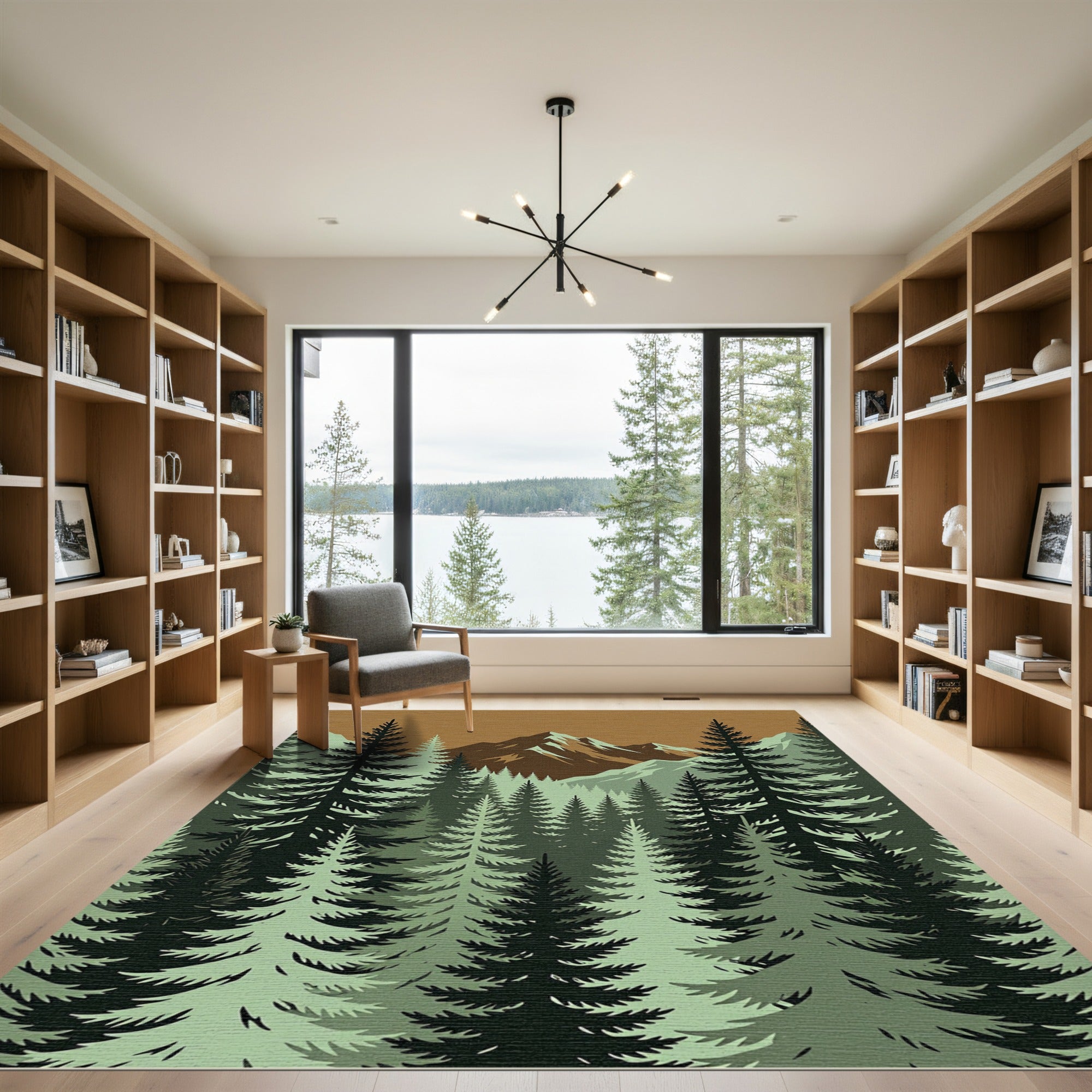 Mountain Forest Evergreen Scenic Landscape Rug