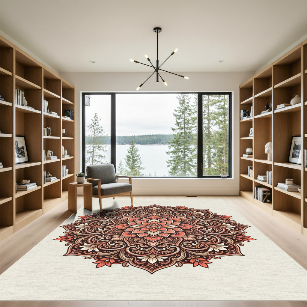 Coral Mandala Floral Ornamental Rug