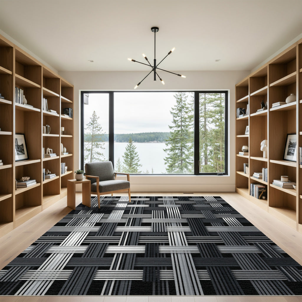 Interlocking Gray Stripe Weave Rug