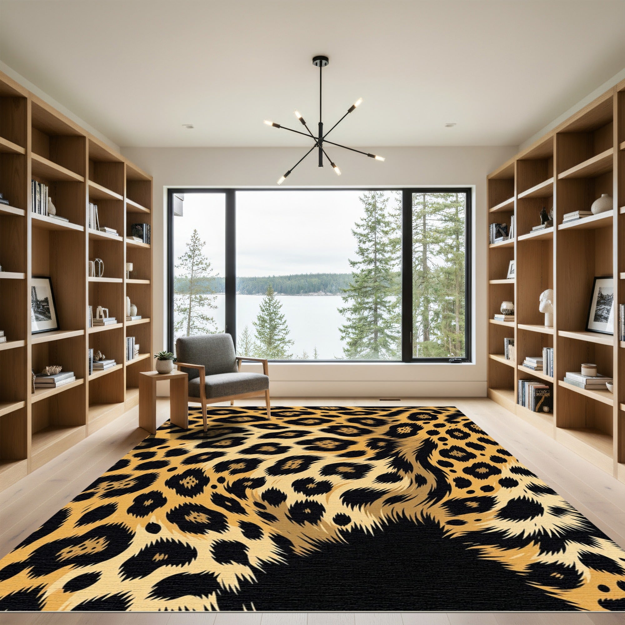 Golden Jaguar Spots Abstract Rug