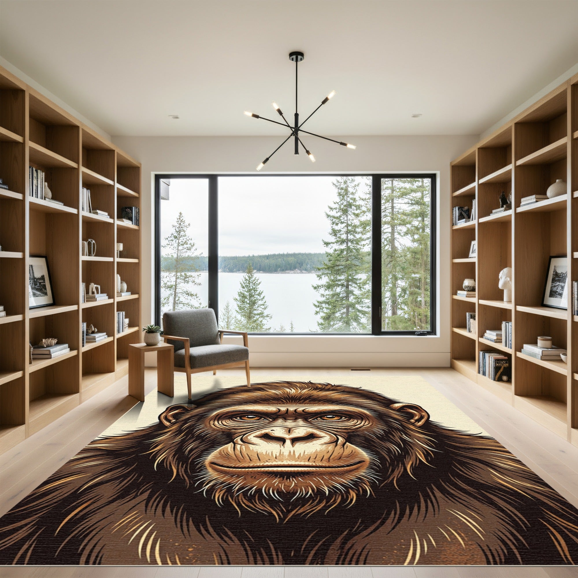 Majestic Realistic Golden Ape Portrait Rug