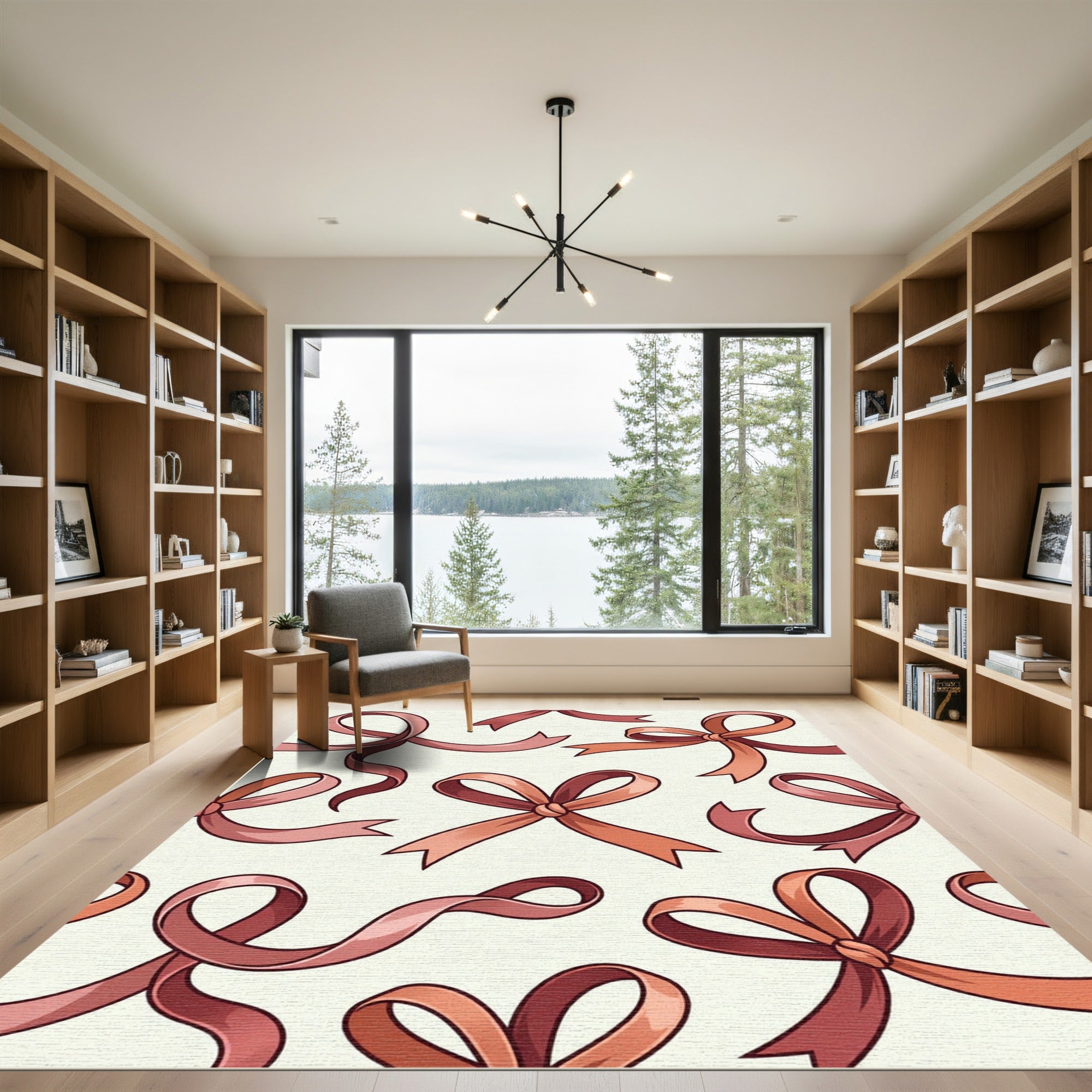 Elegant Rose Gold Ribbon Bows Rug