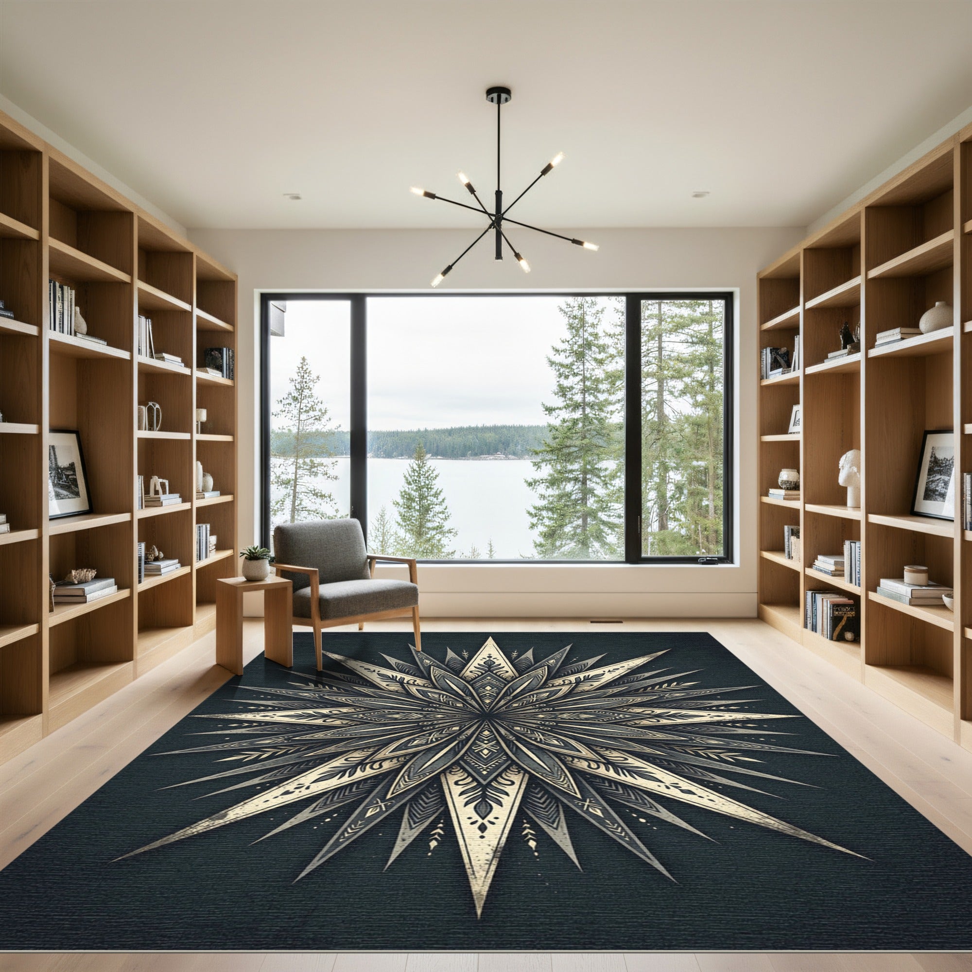 Radiant Gold Starburst Mandala Rug