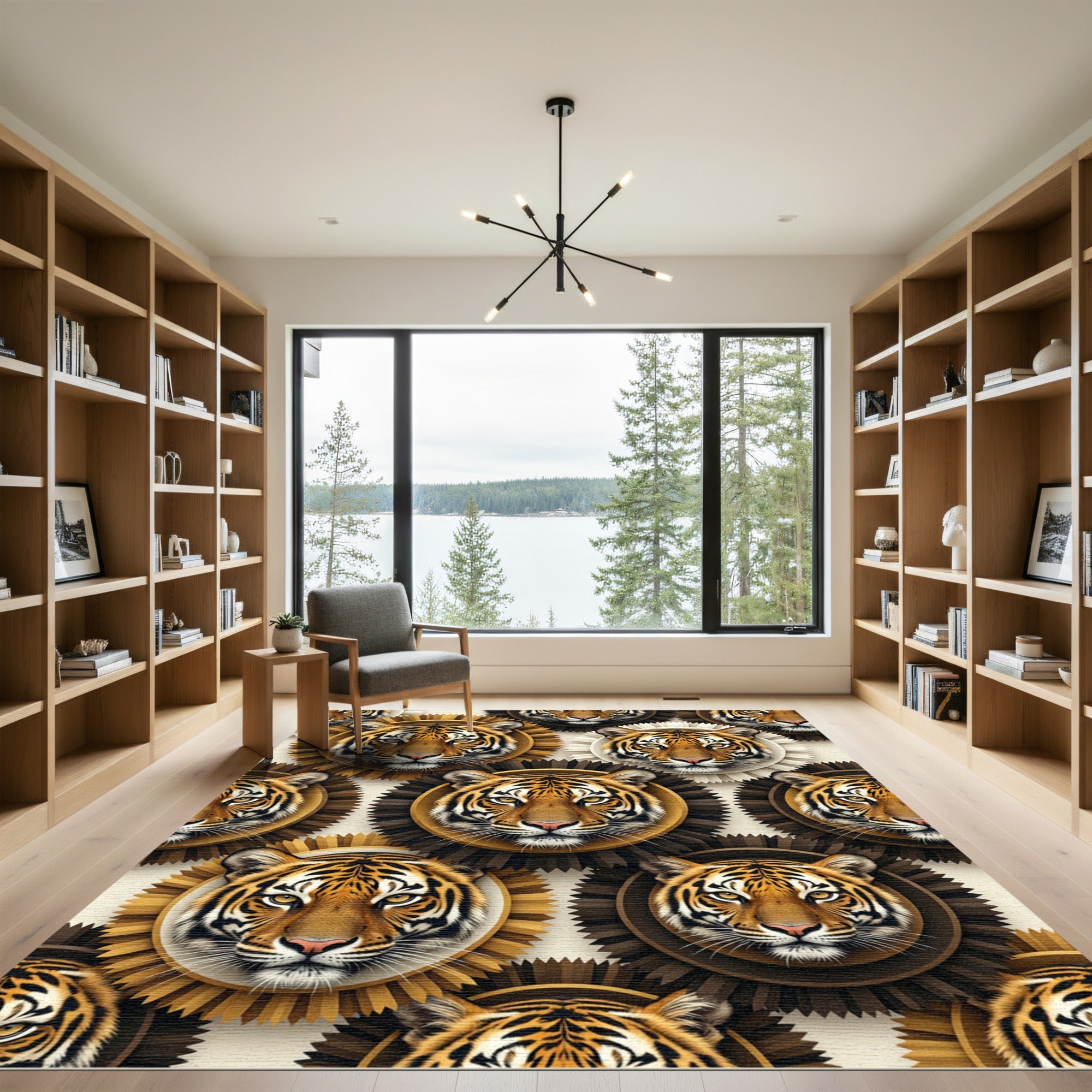 Regal Tiger Medallion Gold Geometric Area Rug