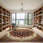 Elegant Golden Floral Mandala Medallion Rug
