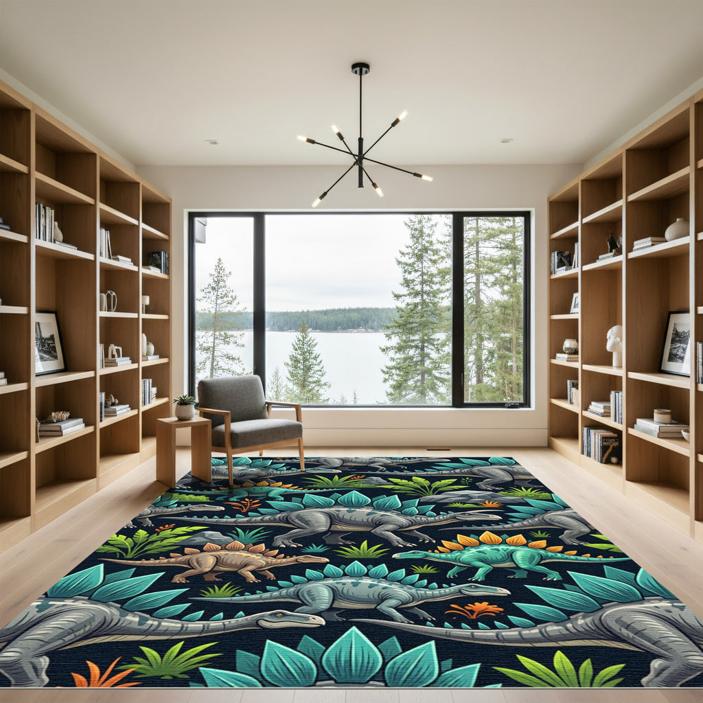 Prehistoric Gray Stegosaurus Forest Flora Rug