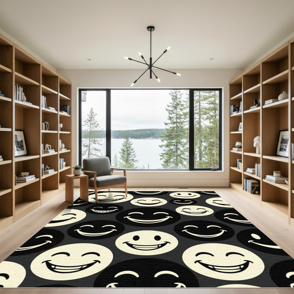 Monochrome Smiling Face Graphic Art Rug