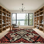 Rich Red Floral Scroll Damask Rug