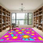 Vivid Pink Yellow Starburst Burst Rug
