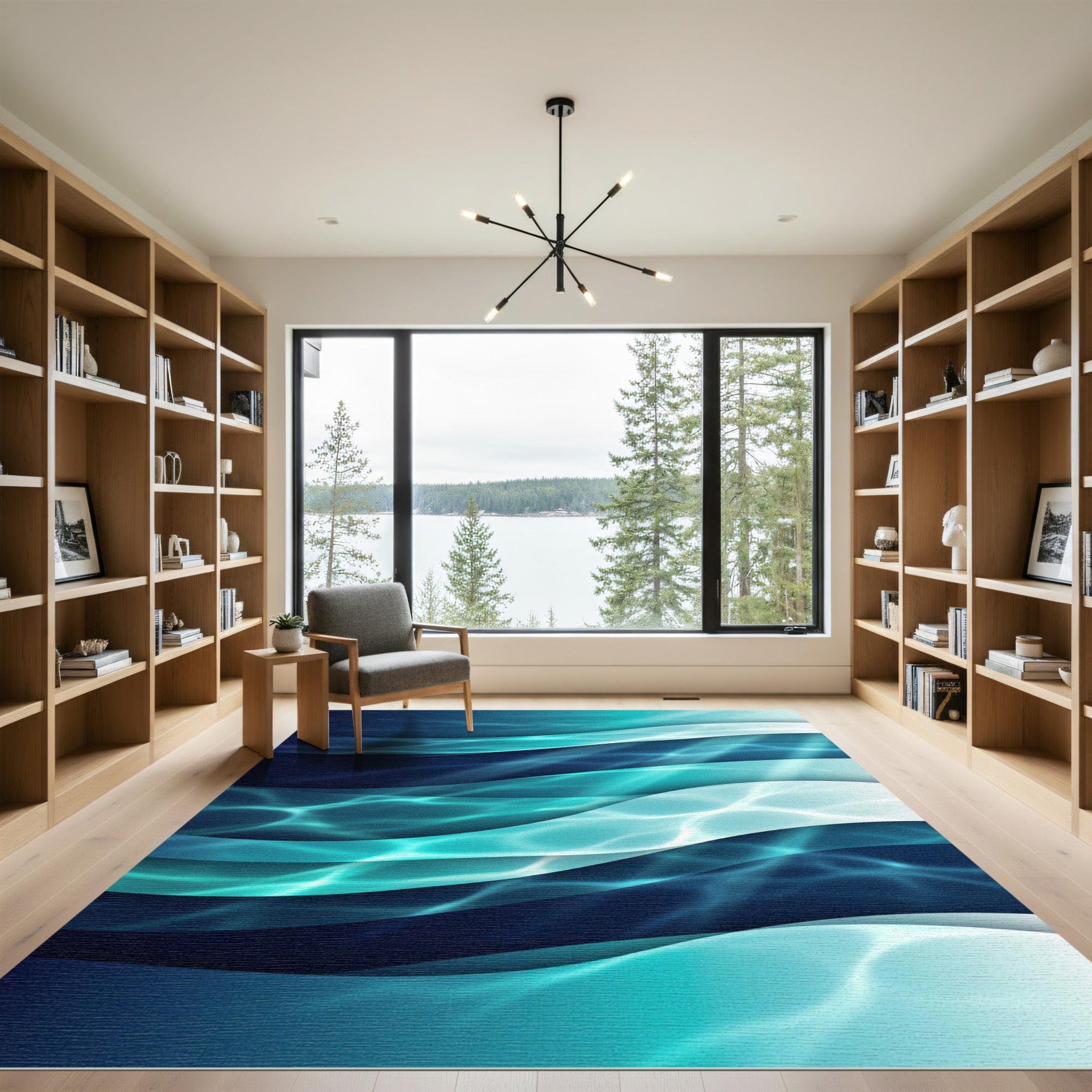 Deep Blue Aqua Wave Layers Rug
