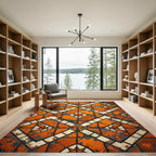Rustic Orange Cracked Geometric Tiles Rug