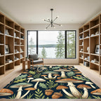 Earthy Forest Mushroom and Acorn Illustration Rug