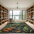 Whimsical Green Frog Pond Wildlife Rug