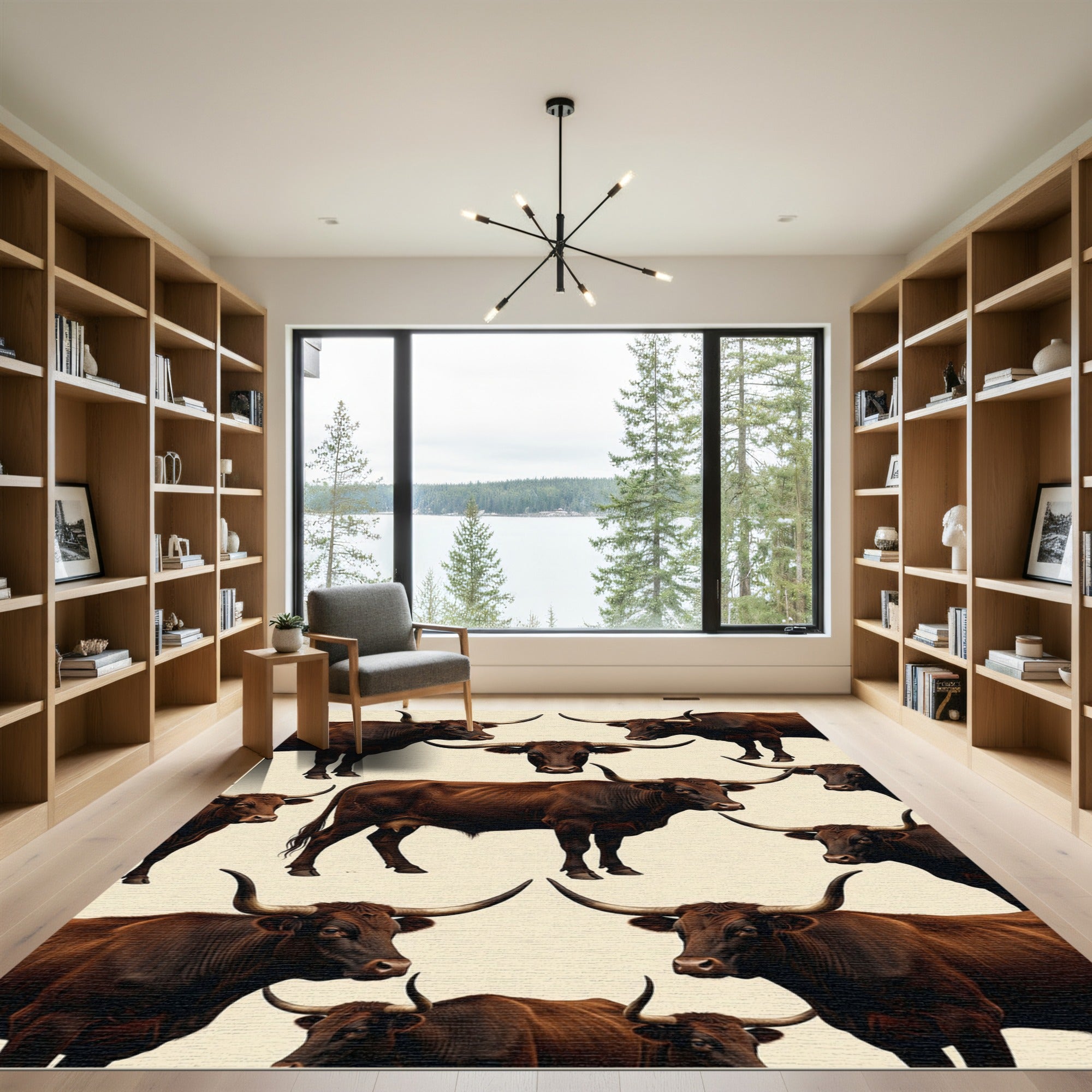 Choco Brown Longhorn Bull Farmstead Rug