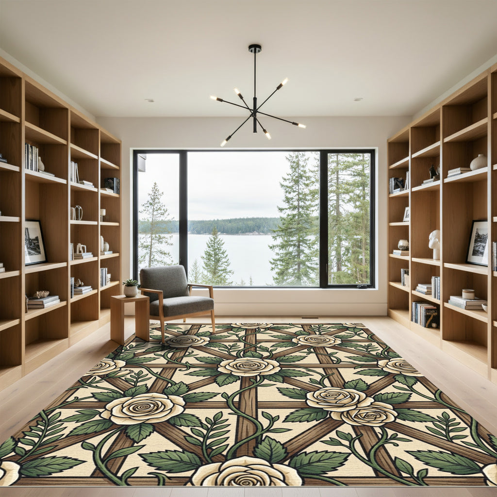 Cream Rose Trellis Botanical Garden Rug