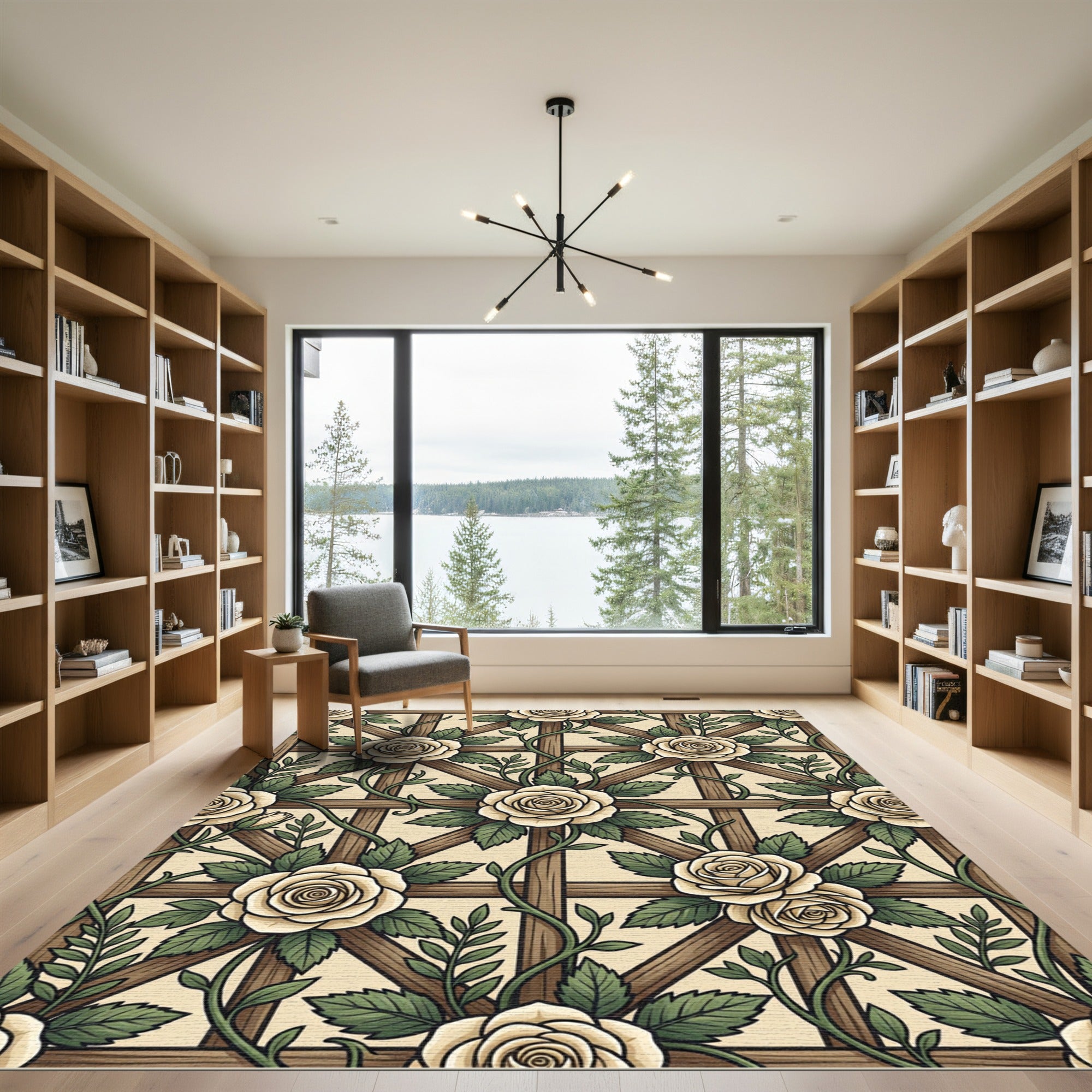 Cream Rose Trellis Botanical Garden Rug