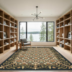 Golden Orange Rose Lattice Border Rug
